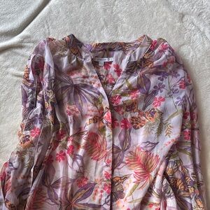 Chico's Floral Sheer Blouse - Purple, Pink, Orange size 3/ 16